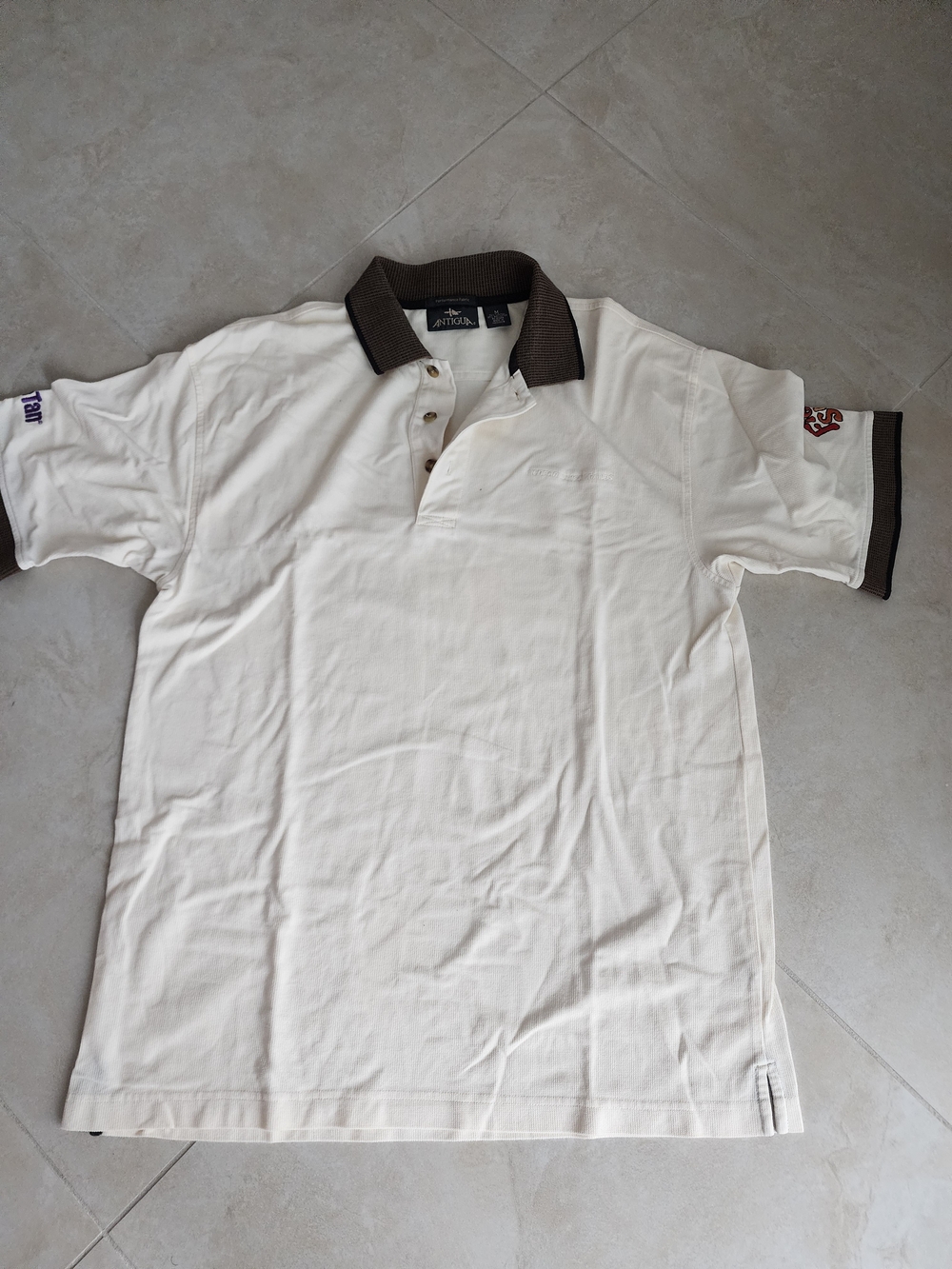 Antigua Men's Polo in Cream with Brown Collar